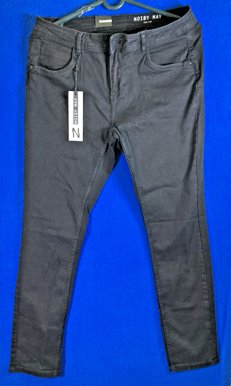 Noisy May Lucy Skinny Coated Jeans Women's Size 32/30 Black Waxed Denim NWT